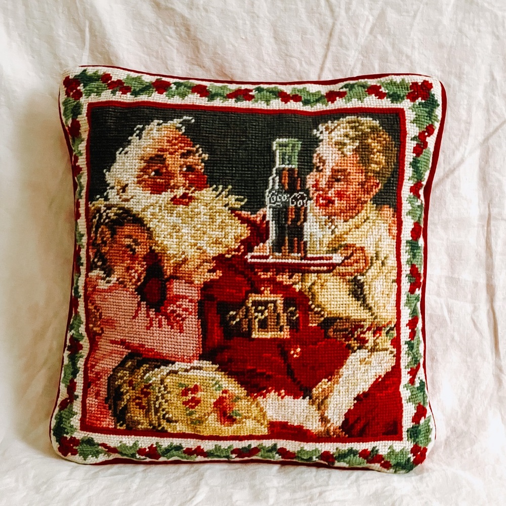 Vintage Christmas needle point pillow 13x13”